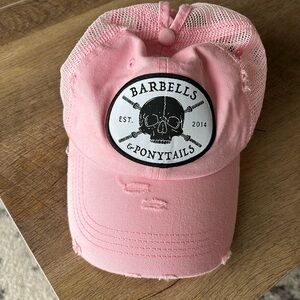 Barbells and Ponytails hat, light pink